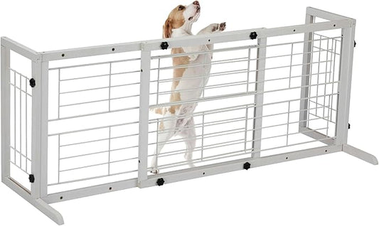 COZIWOW 38" -67" Dog Gate Indoor, Pet Gates for Doorways No Drilling, Wooden Free Standing Doggie Fence for Stairs, Safety for Small to Medium-Sized Dog,White