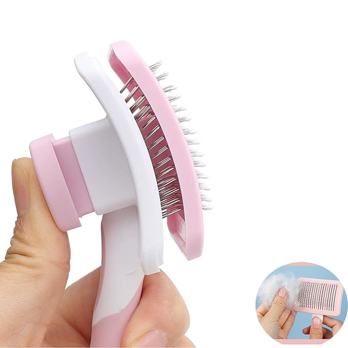 Self Cleaning Slicker Brush for Dogs & Cats, One-Click Pet Grooming Brush, Deshedding Brush for Long & Short Haired Pets, Pink 1 Pack
