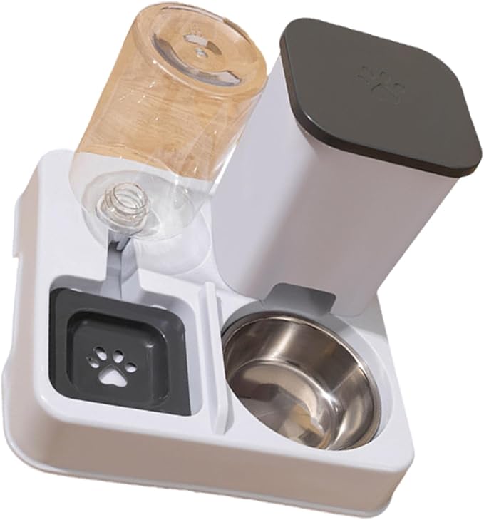 Automatic Pet Feeders and Water Dispenser, Small Pet Feeder and Waterer, with Removable Stainless Steel Bowl, for Cats & Dogs