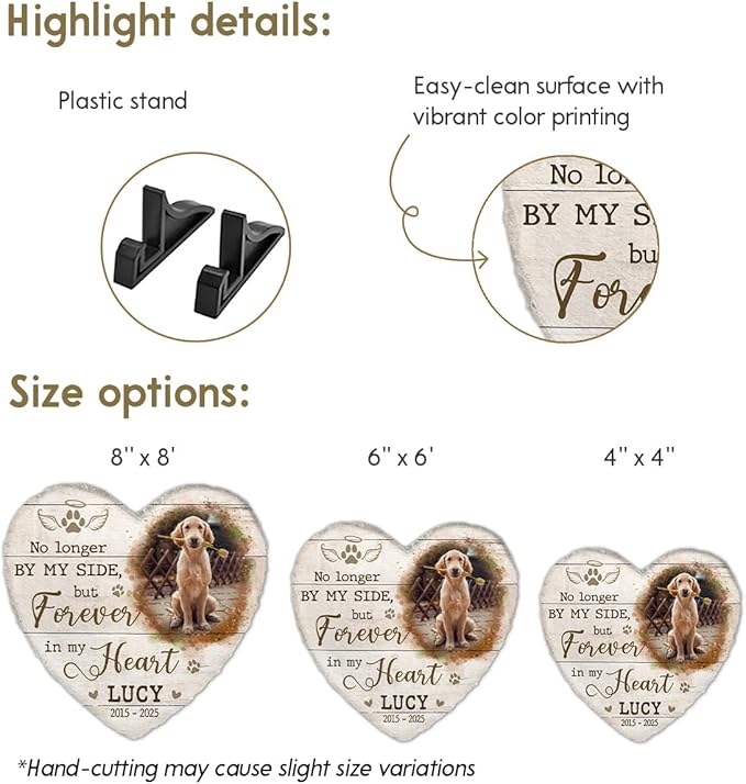 Personalized Memorial Gifts - Heart Shaped Stone with Dog Paw Prints and Cat Tribute - Selective Quotations, Picture Frame Gift for Pet Lovers to Decor Home and Table