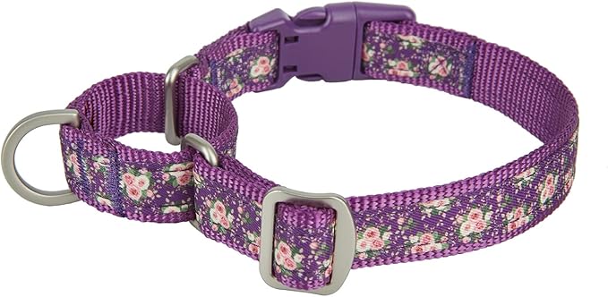 Martingale Dog Collar,Floral Pattern,with Safety Quick Release Buckle,Escape-proof Anti-pull for Small Puppy Dogs(Purple Floral,XS)