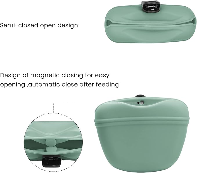 AUDWUD Silicone Dog Treat Pouch,with Dog Training Clicker,Clip on Portable Training Container,Convenient Magnetic Buckle Closing and Upgraded Waist Clip for Enhanced Stability