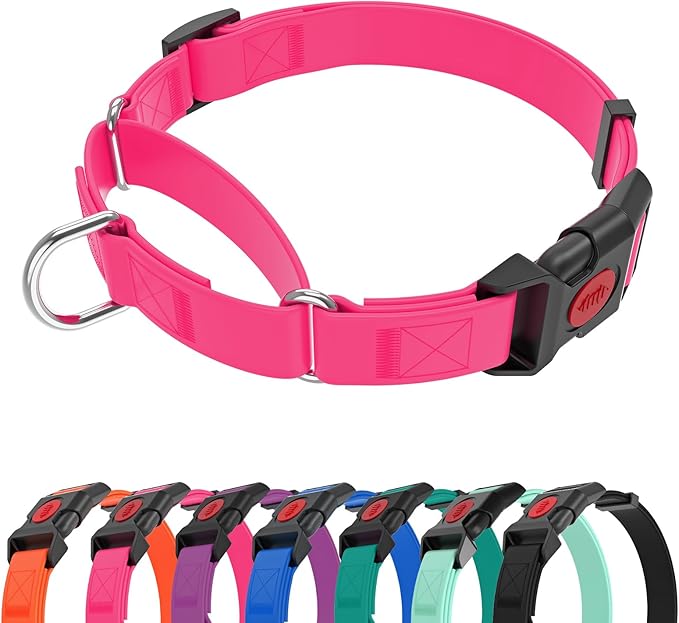Waterproof Martingale Collar for Dogs,Easy to Clean Dog Collars with Safety Quick Release Buckle,Rubber Collar for Medium Large Dogs Walking Training (Pink, L (19.6-25.9inch))