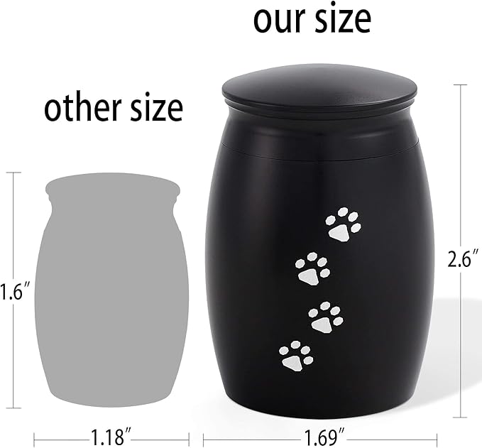 2.67 Inches Small Cremation Urns for Dog or Cats Ashes,Mini Black Pet Ashes Keepsake with Paw Print