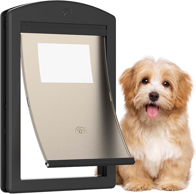 Dog Door for Door,Door for Dogs and Pets,Strong Plastic Doggy Door Cat Door and Medium Dog Door with Sliding Lock Panel and Magnetic Soft Flap(Black, Medium)