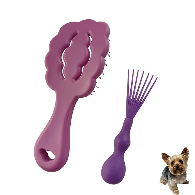 Cloud-Shaped Soft Bristle Puppy Brush for Small Dogs - Yorkie, Shih Tzu, Maltese, and Toy Poodles Grooming Tool with Detachable Lint Comb and Gift Box （Purple）
