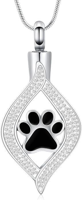 Cremation Jewelry for Ashes The Eye of My Heart Urn Necklace Keepsake with Dog/Cat Paw Memorial Urn Jewelry Stainless Steel Necklace Memorial for Pet Gift for Men Women