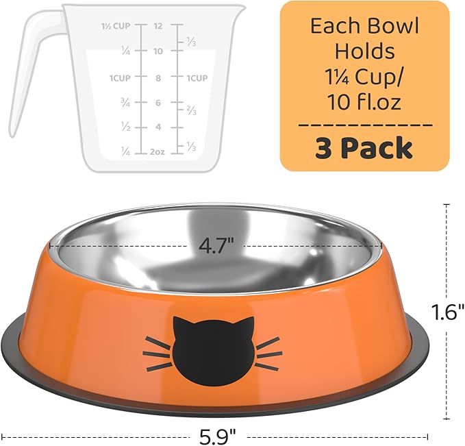 Legendog 3PCS Pet Bowl Stainless Steel Non-Skid Base Dog Bowl Cat Bowl with 2 Food Scoop (Multicolor)