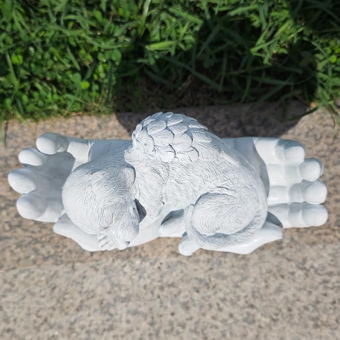 Personalized Pet Dog Grave Markers Angel Dog Statue Memorial Stone Sleeping in God's Hands, Dog Pet Headstone Garden Tombstone，in Loving Memory of A Pet Lost Dog Gifts (A)
