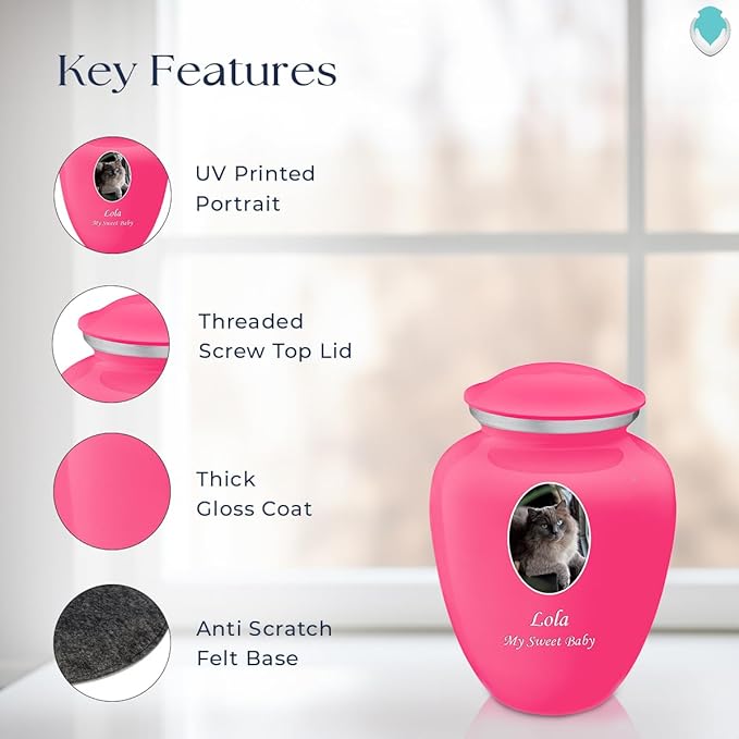 Geturns Embrace Personalized Picture Urn for Small Pets I Bright Pink Photo Cremation Urns for Dogs and Cats I 44 lbs
