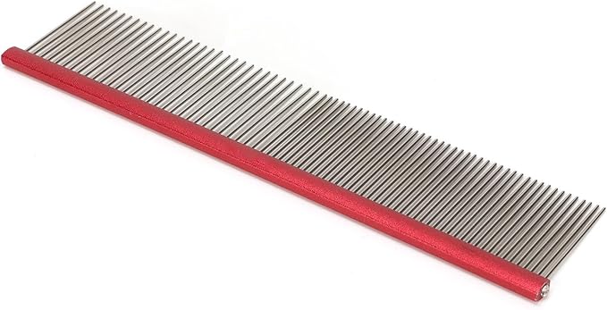 Pet Steel Comb Dogs and Cats, Professional Dog Grooming Comb For Shedding Tangles Knots, Pet Dematting Comb with Rounded Teeth and Non Slip Grip Handle for Long Haired Breeds(Red 16cm/6.3in)