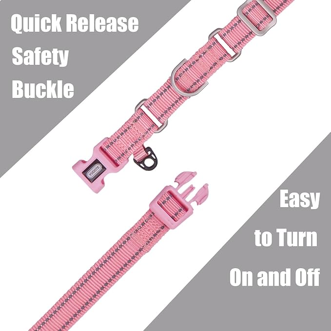 Reflective Martingale Collar for Dogs with Quick Snap Buckle Anti-Pull Nylon Safe Slip Collars for Easy Walking,Pink,Small