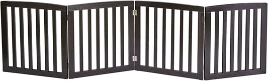 Extra Wide Dog Gate 24 Inch High Freestanding Indoor Pet Door for House Doorways Stairs Halls, Foldable Wood Outdoor Safety Fence 4 Panels, Coffee