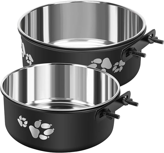 Kennel Water Bowl, Stainless Steel Dog Crate Water Bowl No Spill, 2 Pack Hanging Dog Bowls for Kennel Cage,Metal Pet Food Feeder for Dogs Cats