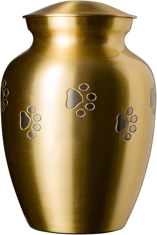 Ottillie Paws Legacy Series Pet Urn for Dogs, Handmade Brass Memorial Cremation Urn (X-Large - Pets up to 170 lbs, Brass, Horizontal Pewter Paws)