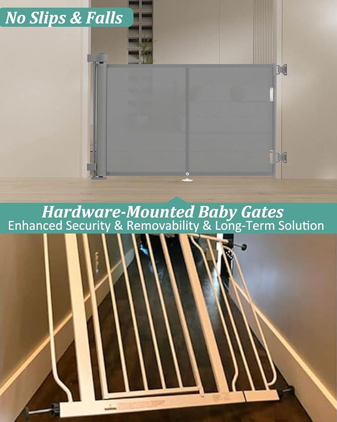 50 inch Retractable Baby Gates 42 inch Tall, Retractable Gate with Reinforced Strip Design to Prevent Crawling Through, Retractable Dog Gate for Stairs, Doorways, Hallways