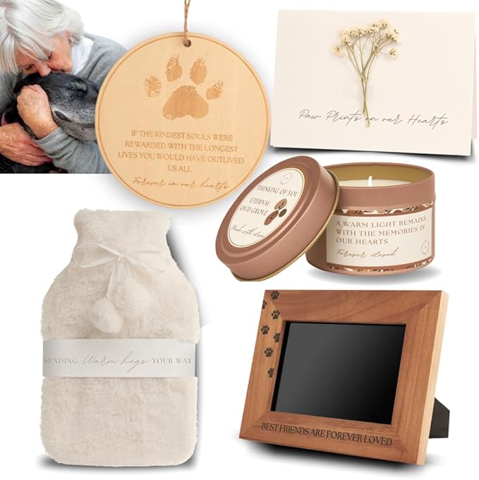 Pet Loss Bereavement Gift Box – Sympathy Gift for Loss of Dog, Pet Memorial Set with Photo Frame, Remembrance Ornament, Memory Candle & Hot Water Bottle, Condolence Comfort Gift for Grieving Pet Owner