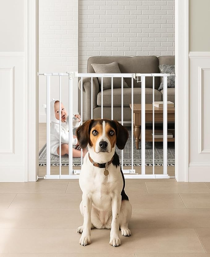 Baby Gate for Stairs, 28.5"-40" Adjustable Width, 30" Height, Dog Gate for Doorways with Pressure & Wall Mount Kits, Baby Safety Gate for Stairs, Doorways, and Indoor Use (white28.5-40",30")