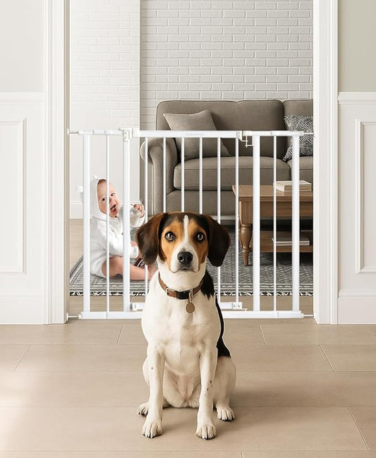 Baby Gate for Stairs, 28.5"-40" Adjustable Width, 30" Height, Dog Gate for Doorways with Pressure & Wall Mount Kits, Baby Safety Gate for Stairs, Doorways, and Indoor Use (white28.5-40",30")