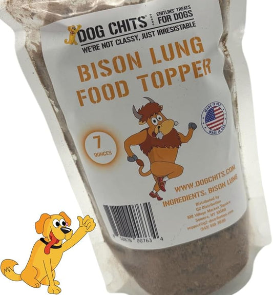 Dog Chits Bison Lung Food Topper for Dogs & Puppies - Single Ingredient, High Protein, Grain Free & Easy to Digest - Natural Dog Treats for Picky Eaters - Sprinkle on Food - Made in USA - 7 oz