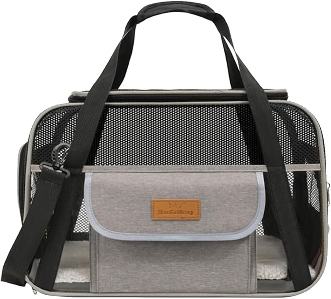 Pet Carrier, Airline Approved Small Dog Cat Carrier, Collapsible Travel Dog Bag, Dog Soft-Sided Carriers with Secure Zippers and Anti-Scratch Mesh(Light Grey)