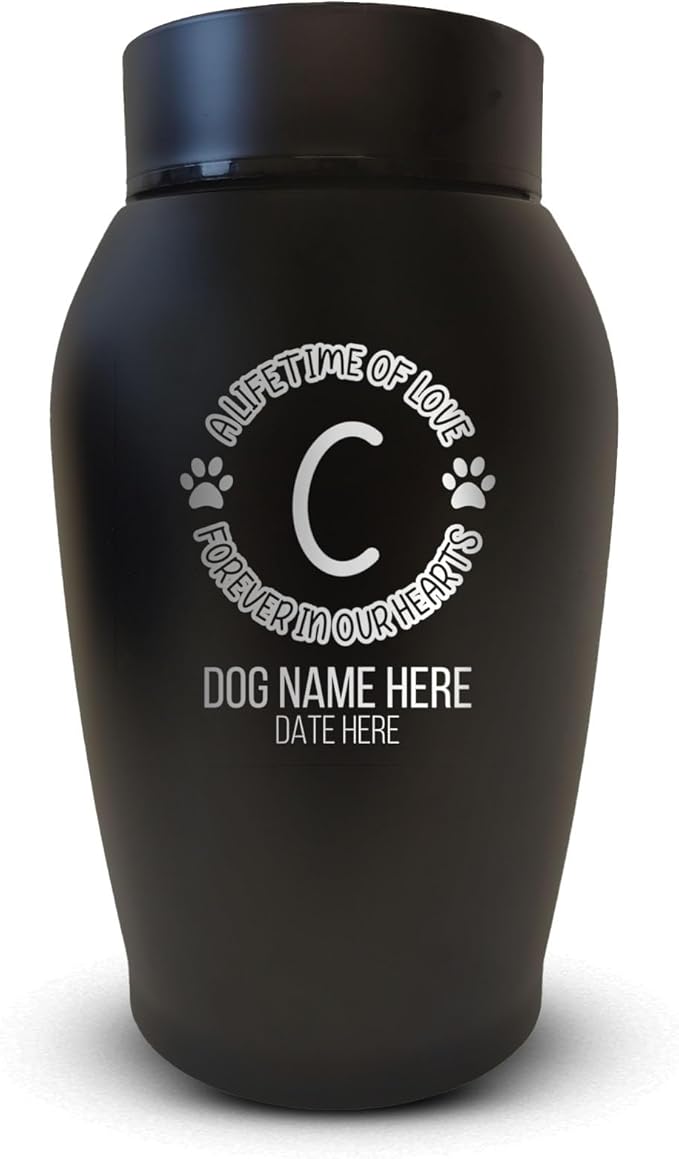 Custom Small Keepsake Urn Engraved with Pet Name, Date, and Dog Design - 5.2" Black Powder Coated Steel Cremation Urns for Dogs Ashes | 12-16 lb Capacity, Lifetime of Love