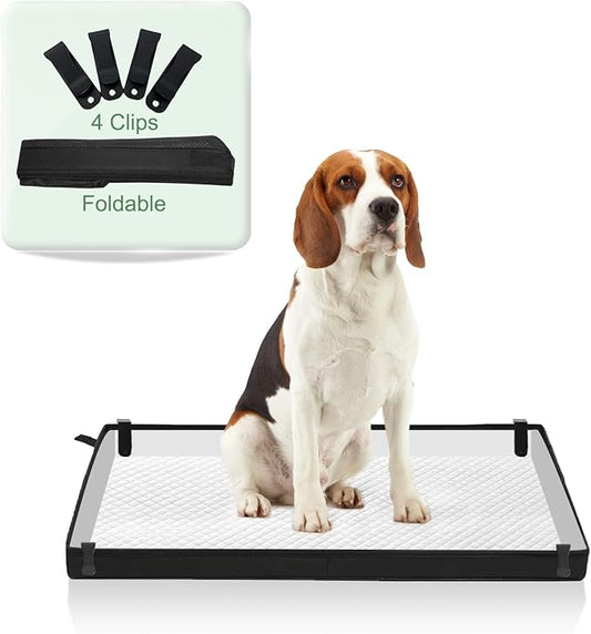Large Portable Dog Pee Pads Holder for Travel, Puppy Pad Holder Foldable Liner Base 33''x23'' Training Pad Holder with Fixing Clips, Dog Litter Box Waterproof, Easy Clean,Indoor Potty