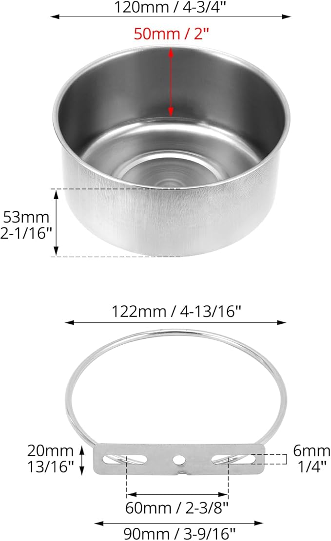 QWORK Kennel Water Bowl, 2 Pcs, Stainless Steel, Rust Resistant, Wide-Mouth Design, Twist On/Off Mounting