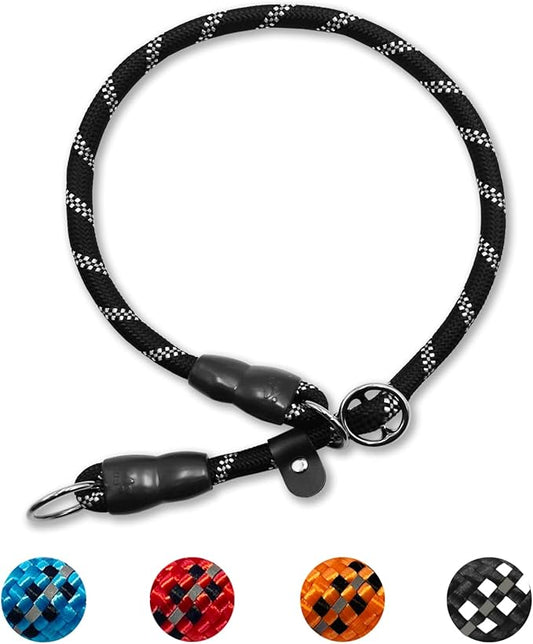 Reflective Slip Collar, Dog Choker Collar, Nylon Dog Training Collar with Slidable Stopper No Pull Dog Collars Martingale Collars for Small Medium Large Dogs, Black, M