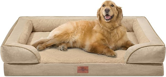 Comfort Expression Orthopedic Dog Bed for Extra Large Dogs 42x30 Inch, Waterproof Egg Crate Foam XL Pet Bed with Removable Bolsters, Dog Couch with Washable Cover & Non-Slip Bottom, Light Brown