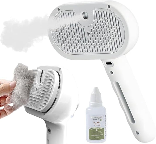 2025 Dog Brush, Dog Steamer, Shampoo Brush Steam Dogs Washer, 3-In-1 Steam Grooming Brush For Long Haired Pets (White)