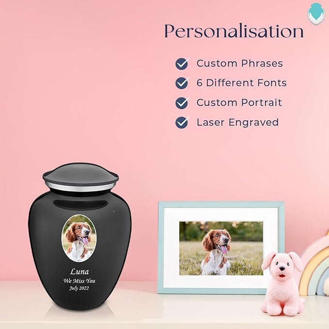 Geturns Embrace Personalized Picture Urn for Small Pets I Charcoal Photo Cremation Urns for Dogs and Cats I 44 lbs