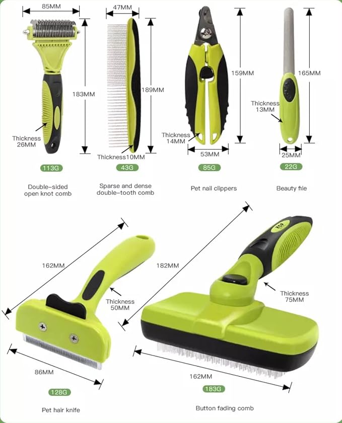 Happlr™ Ultimate Dog Grooming Kit: Dog Brush Set, Dog Hair Brushes - Slicker Brush, Detangling Brush, Dog Brush for Shedding, Undercoat Rake for Dogs | Nail Kit - Dog Nail Clipper, Dog Nail Trimmer