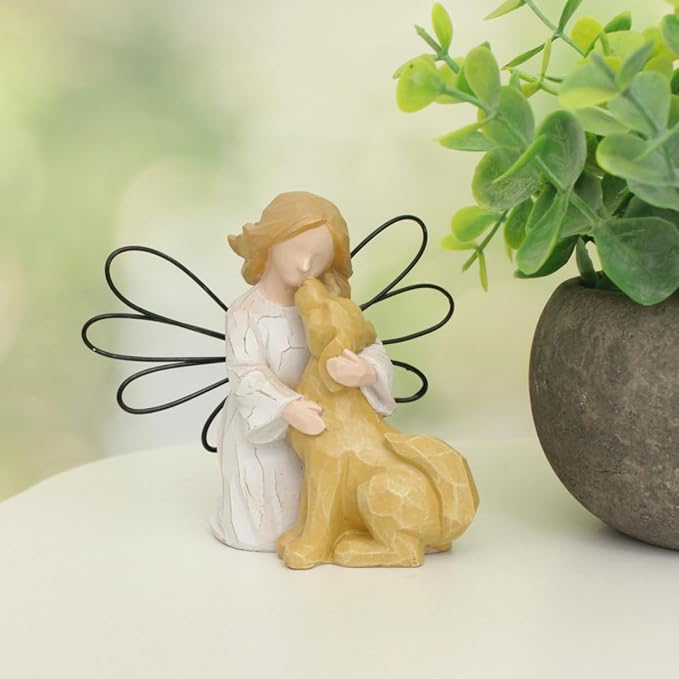 Angel Kissing Dog Statue, Eternal Love Pet Memorial Friendship Gifts, Comforting Loss of dog Sympathy Gift