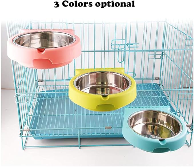 Crate Dog Cat Bowls, Removable Stainless Steel Hanging Pet Cage Bowls for Kennel, Crate Food Water Feeder Bowl with Bolt Holder for Cat, Puppy, Rabbite Birds and Other Small Animals (Small, Blue)