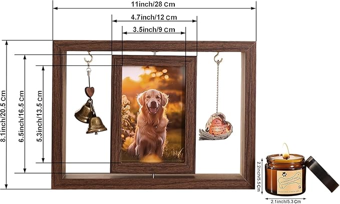 Dog Memorial Picture Frame As Pet Memorial Gifts - Rotating Wooden Frame for 4x6 Photo with Soy Candle, Dog Loss Sympathy Gift Set for Bereavement Remembrance, Remembrance Gift