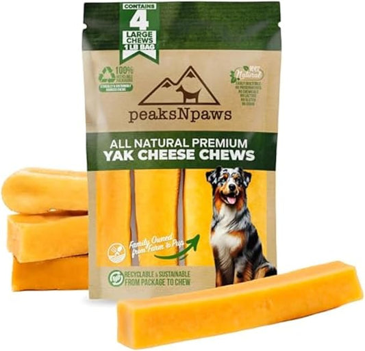peaksNpaws Premium Yak Cheese Dog Treats - Natural Yak Chews from Himalayan Mountains - Grain Free, Lactose Free - Easily Digestible, 100% Eco-Friendly Packaging (1 Lb. Bag)