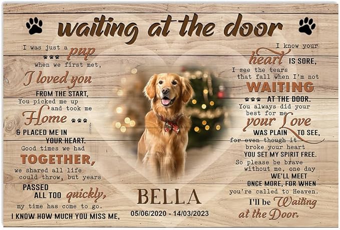P80716 Personalized Memorial Poster Gifts, Waiting At The Door, Dog Memorial Frames with Pictures, Gift For Dog Lover, Name Bereavement Sympathy