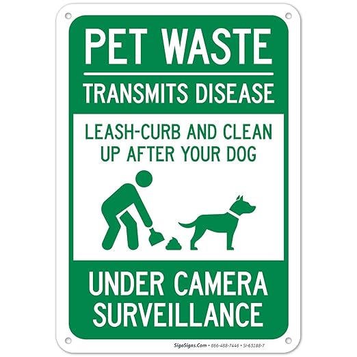 Pet Waste Leash-Curb and Clean Up After Your Dog Under Camera Surveillance Sign, (SI-63188) 10x7 Inches, 55 mil Thick HDPS (high Density polystyrene), Made in USA