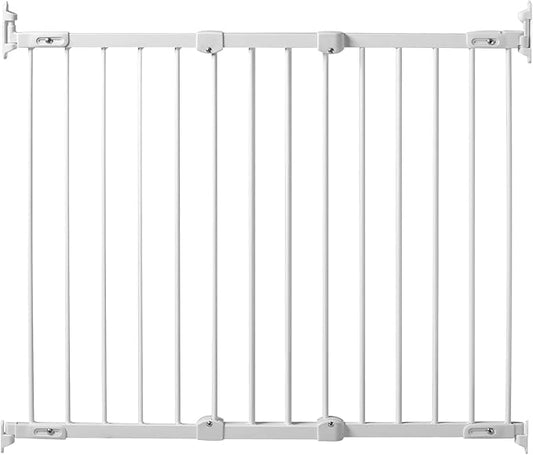 KidCo 28-42.5" Angle Mount Safeway Angeled Baby Gate for Stairs with Banister or Uneven Walls | No-Trip Top of Stairs Baby Gate No Bottom Bar | Quick-Release Mounted Hardware (White)