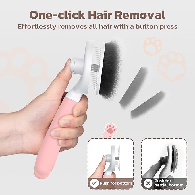 Cat Brush Dog Brush [Ergonomic Grip & One-click Cleaning] Shedding Tool for Short & Long Haired Dogs/Cats/Rabbits, Deshedding Brush(light pink)