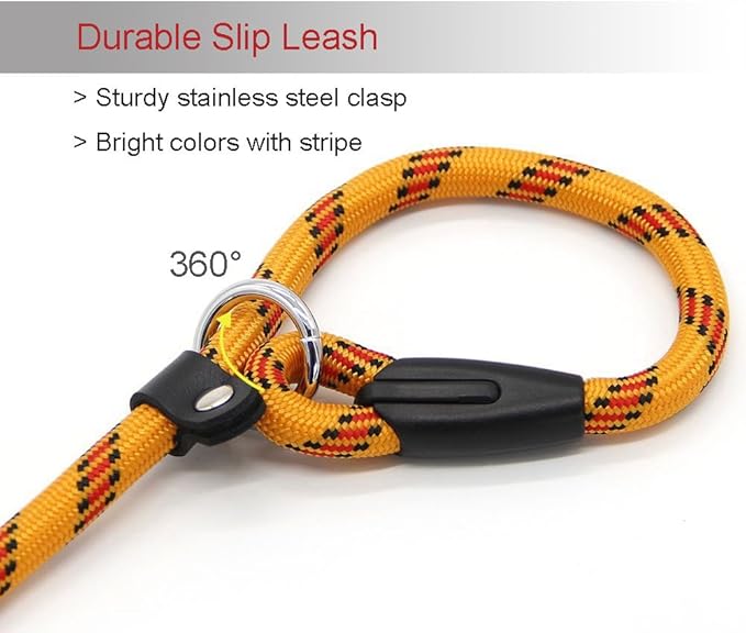 Coolrunner Dog Rope, 5 FT Slip Lead, Adjustable Pet Nylon Leash for Small Medium Dogs 10-80 lb Walking(Yellow)