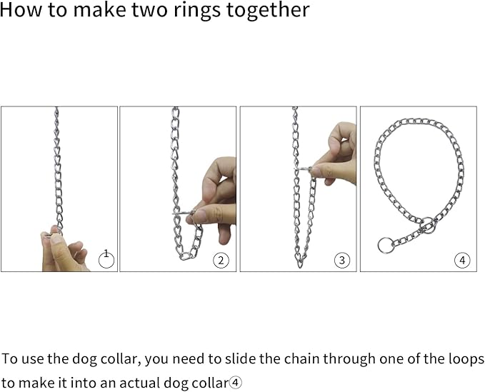Slip P Puppy Chain Collar for Dogs, Metal Training Link Durable Martingale Collars for XXS XS Small Medium Large Breed Dogs, Silver Size L
