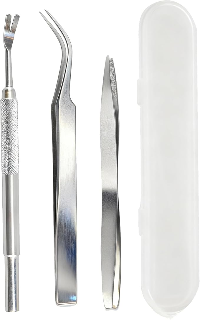 Tick Removal Tool,Tick Remover for Dogs,Premium Tick Twister Stainless Steel 3 PCS -Tick Tweezers/Tick Fork/Handy Tin with Case -Safe for Human & Pets (Silver)