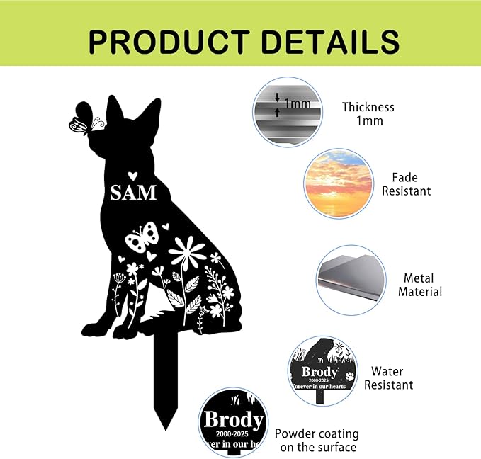 Custom Metal Dog Grave Marker Stake, Personalized Pet Headstones for Dogs, Outdoor Garden Pet Cemetery Metal Sign, Pet Memorial Gifts for Gogs, Dog Name Sign for Yard Cemetery