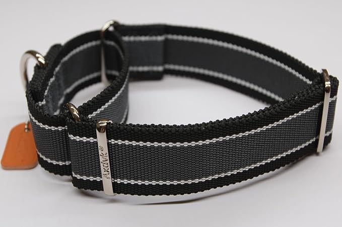 Martingale Collar 1.5 Inch Wide 1600D Extra Strong Anti Escape Nylon Dog Collar, No Pull Heavy Duty Pet Collars with 3-Color Stripe for Large to XLarge Dogs(XL, Gray Blue & Black)
