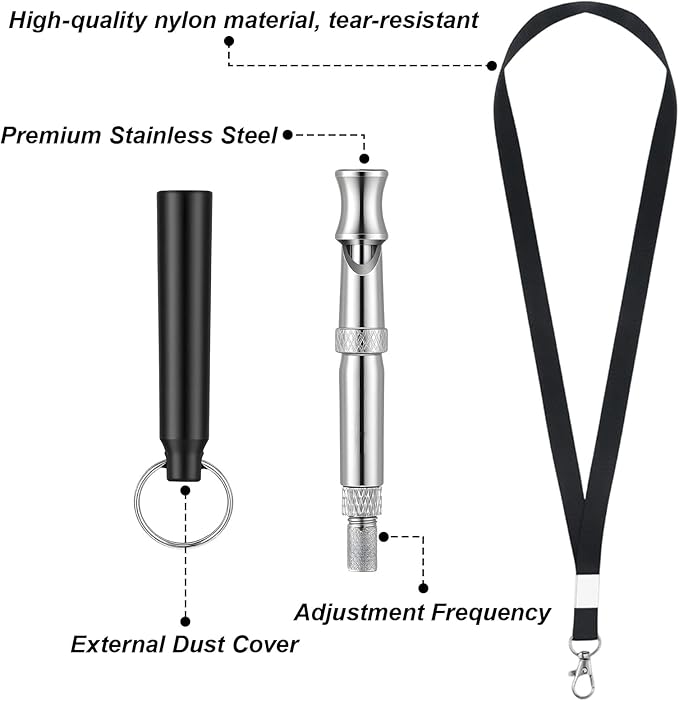 2 Pack Dog Whistle Professional Recall Dog Training Whistles Adjustable Frequency Silent Training Ultrasonic Dogs Whistle Stop Barking Neighbors Dogs with Lanyard (Black)