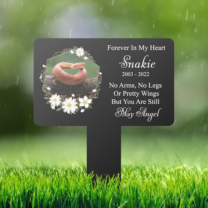 Personalized Snake Memorial Stake Custom Snake Photo Forever In My Heart Metal 12x12 inch Pet Grave Marker Snake Loss Gift Sympathy Gift for Snake Lover (Style 16)