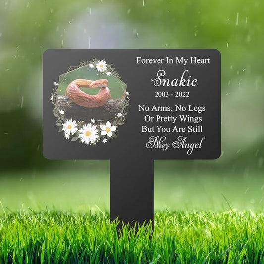 Personalized Snake Memorial Stake Custom Snake Photo Forever In My Heart Metal 12x12 inch Pet Grave Marker Snake Loss Gift Sympathy Gift for Snake Lover (Style 16)