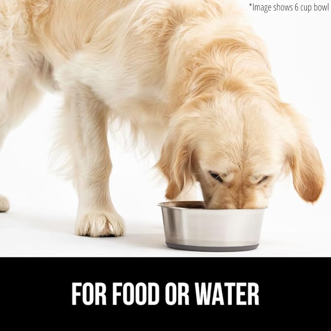 GORILLA GRIP Dog Bowl, Holds 2 Cups (16 fl oz), Food Grade 304 Stainless Steel Food and Water Bowl for Feeding Dogs and Cats, BPA Free Rubber Base, Easy Clean, Dishwasher Safe, Rust Resistant, Gray